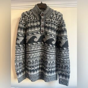 Faherty Mens Gray Merino Wool Alpaca Knit Wave Fair Isle sweater